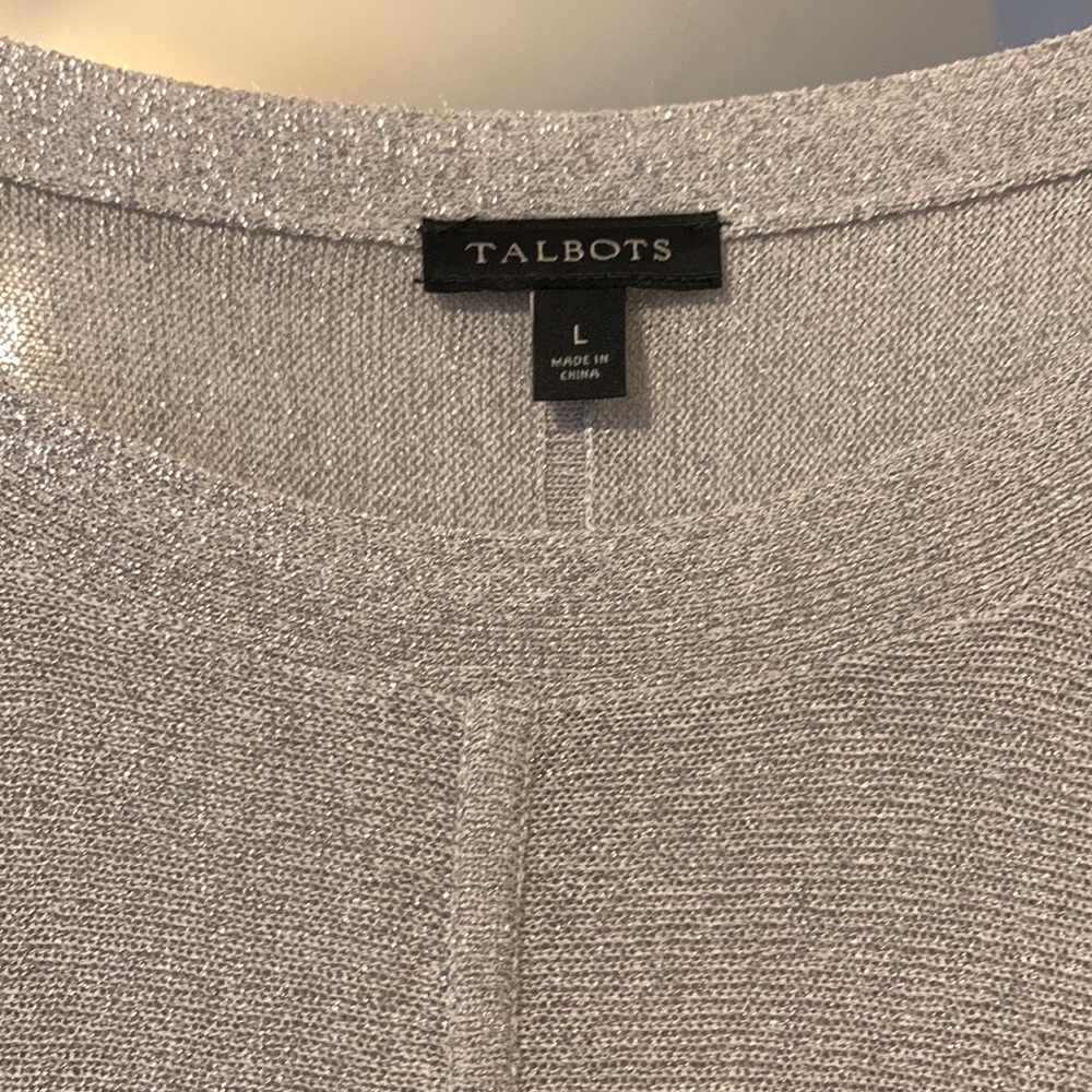 TALBOTS Women's Silver Metallic Knit Top